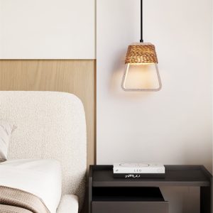 Santiaga - Lampa wisząca trawertynowa, żółta do jadalni, Ø15×H18 cm