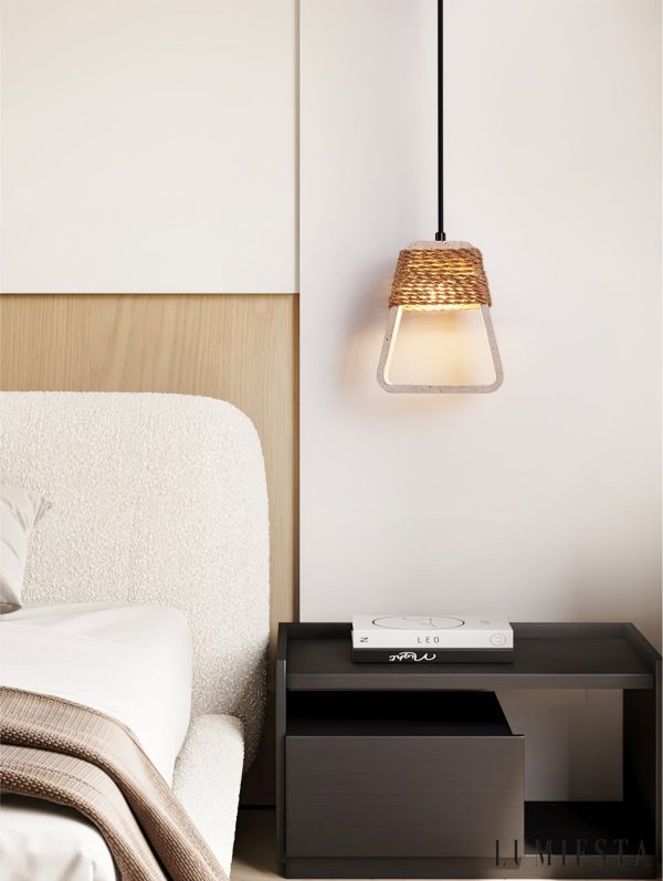 Santiaga - Lampa wisząca trawertynowa, żółta do jadalni, Ø15×H18 cm