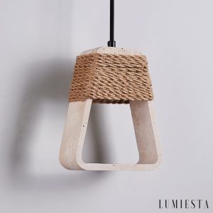 Santiaga - Lampa wisząca trawertynowa, żółta do jadalni, Ø15×H18 cm