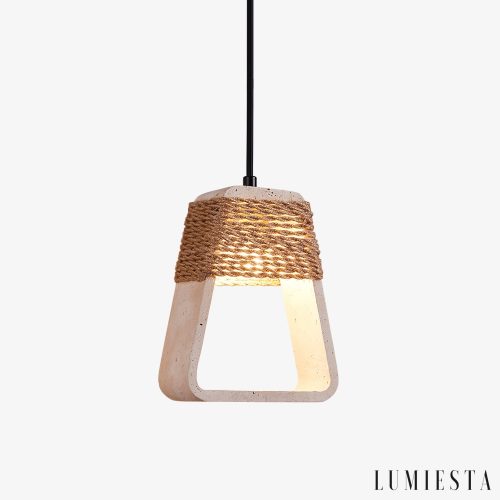 Santiaga - Lampa wisząca trawertynowa, żółta do jadalni, Ø15×H18 cm