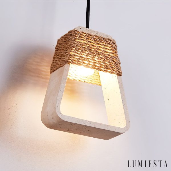 Santiaga - Lampa wisząca trawertynowa, żółta do jadalni, Ø15×H18 cm