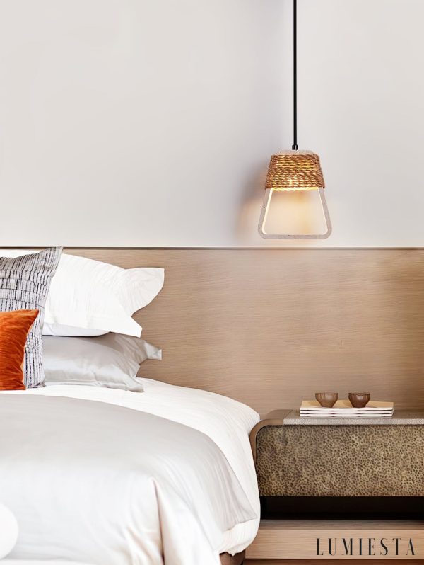 Santiaga - Lampa wisząca trawertynowa, żółta do jadalni, Ø15×H18 cm