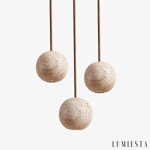 Sferaluna - Lampa wisząca travertynowa, żółta, do jadalni, Ø10 x H10 cm