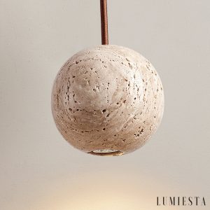 Sferaluna - Lampa wisząca travertynowa, żółta, do jadalni, Ø10 x H10 cm