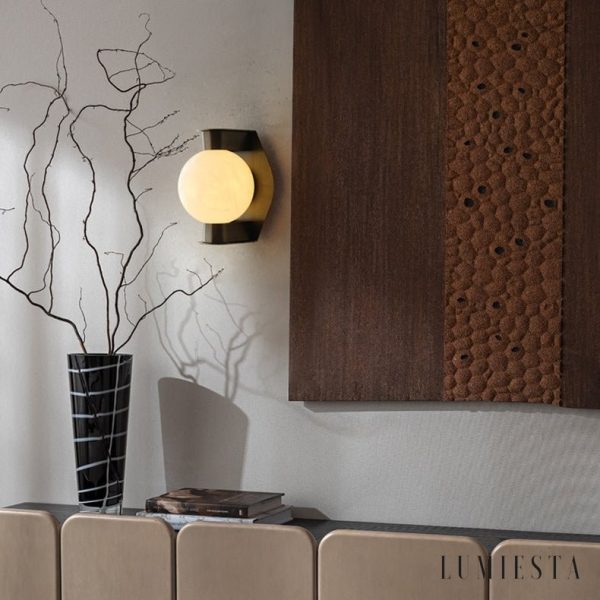 Sienaria - Lampa sufitowa alabastrowa, brązowo-biała do salonu, Ø16x21 cm