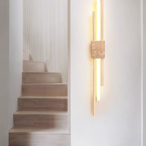 Skaliope - Lampa wisząca minimalistyczna orzechowa z trawertynem nad stół ∅9x90cm