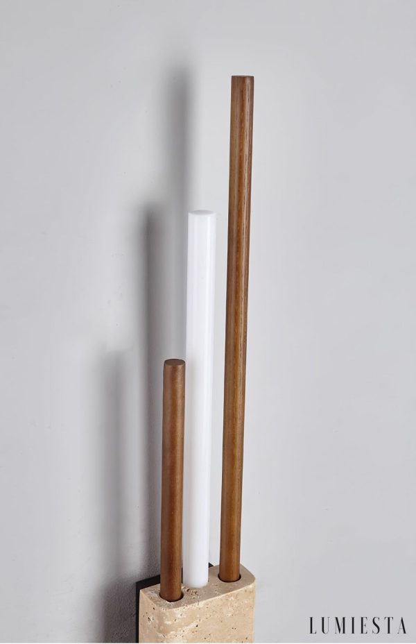 Skaliope - Lampa wisząca minimalistyczna orzechowa z trawertynem nad stół ∅9x90cm