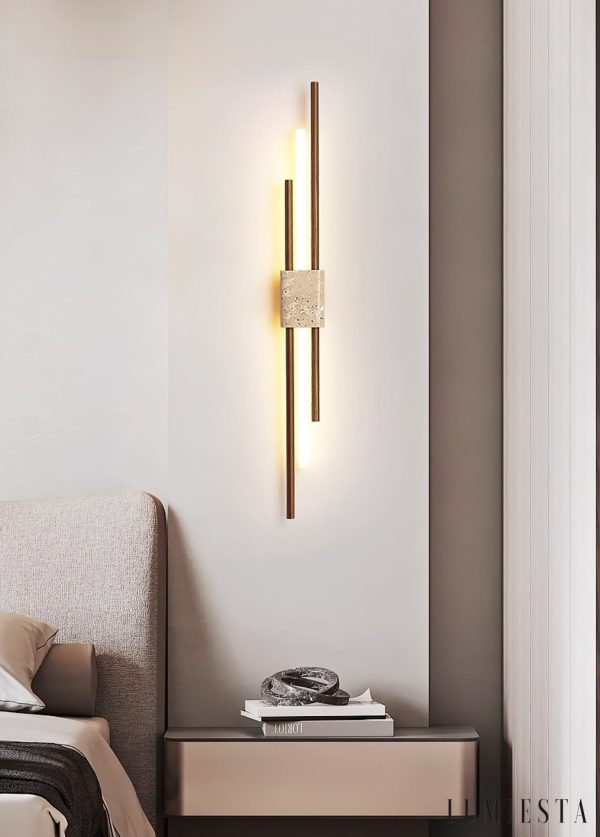 Skaliope - Lampa wisząca minimalistyczna orzechowa z trawertynem nad stół ∅9x90cm