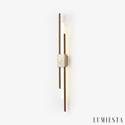 Skaliope - Lampa wisząca minimalistyczna orzechowa z trawertynem nad stół ∅9x90cm