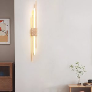 Skaliope - Lampa wisząca minimalistyczna orzechowa z trawertynem nad stół ∅9x90cm