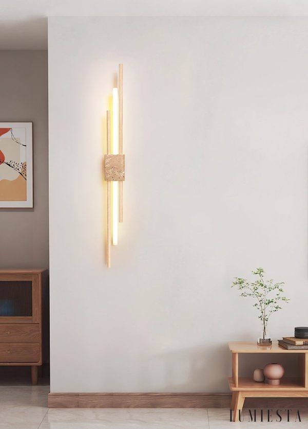 Skaliope - Lampa wisząca minimalistyczna orzechowa z trawertynem nad stół ∅9x90cm