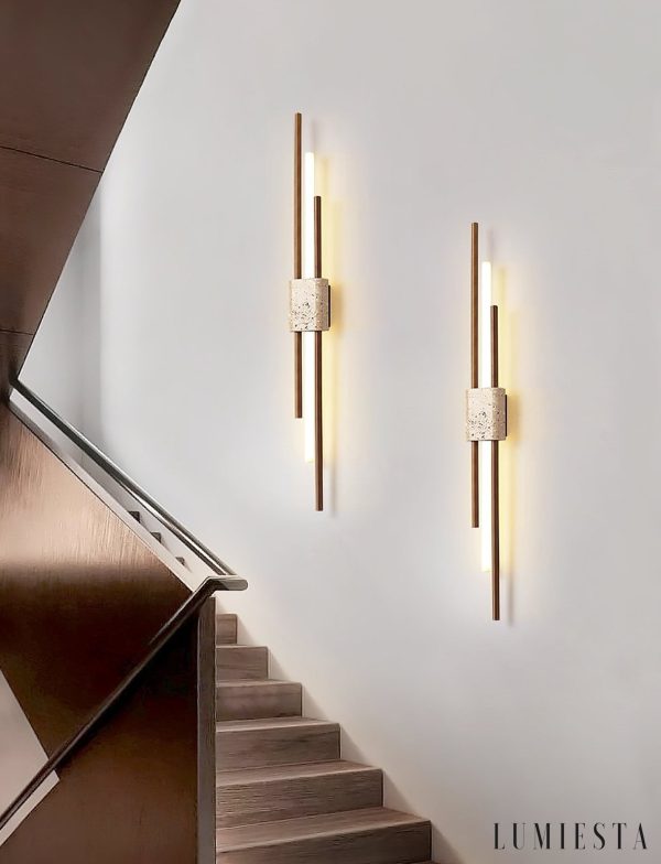 Skaliope - Lampa wisząca minimalistyczna orzechowa z trawertynem nad stół ∅9x90cm