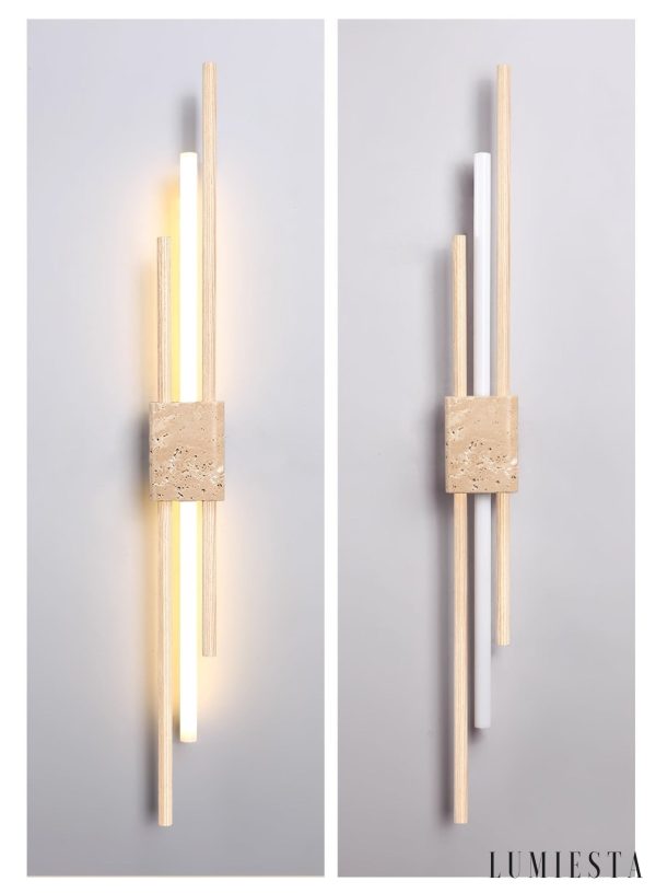 Skaliope - Lampa wisząca minimalistyczna orzechowa z trawertynem nad stół ∅9x90cm