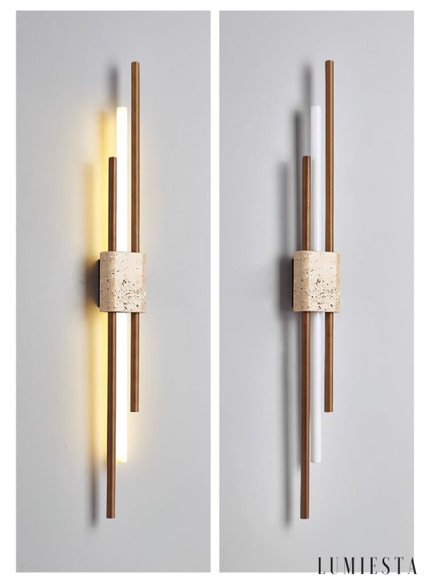 Skaliope - Lampa wisząca minimalistyczna orzechowa z trawertynem nad stół ∅9x90cm