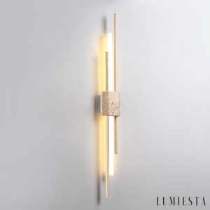 Skaliope - Lampa wisząca minimalistyczna orzechowa z trawertynem nad stół ∅9x90cm