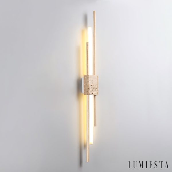 Skaliope - Lampa wisząca minimalistyczna orzechowa z trawertynem nad stół ∅9x90cm