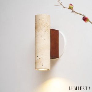 Sloneva - Kinkiet trawertynowy, orzechowy, do salonu i sypialni, Ø7x23 cm