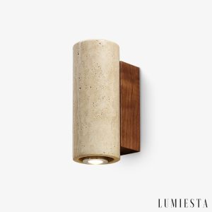 Sloneva - Kinkiet trawertynowy, orzechowy, do salonu i sypialni, Ø7x23 cm