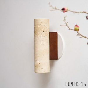 Sloneva - Kinkiet trawertynowy, orzechowy, do salonu i sypialni, Ø7x23 cm