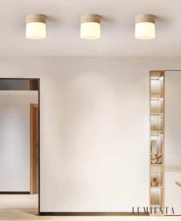 Soliventa - Lampa sufitowa trawertynowa, żółty lub szary do korytarza, Ø12x13 cm