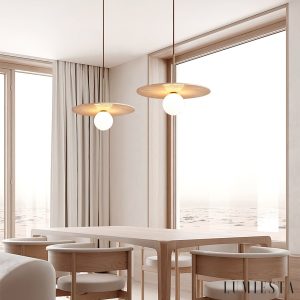 Salotawa - Lampa wisząca trawertynowa, żółty trawertyn nad stół, Ø40/150 cm