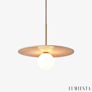 Salotawa - Lampa wisząca trawertynowa, żółty trawertyn nad stół, Ø40/150 cm