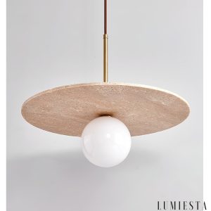 Salotawa - Lampa wisząca trawertynowa, żółty trawertyn nad stół, Ø40/150 cm