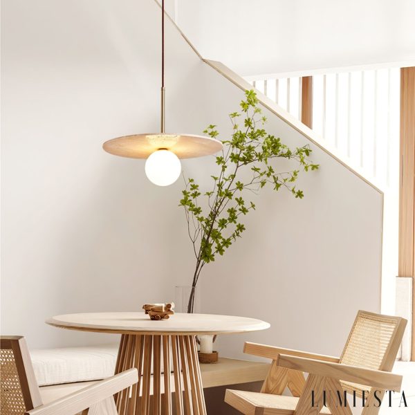 Salotawa - Lampa wisząca trawertynowa, żółty trawertyn nad stół, Ø40/150 cm