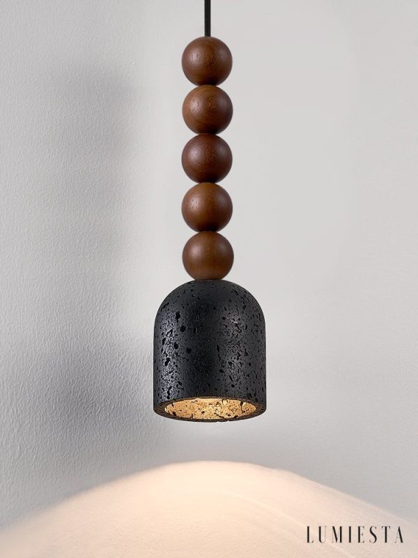 Spartis - Lampa wisząca travertynowo-drewniana, żółty/orzech, nad stół Ø10x22cm