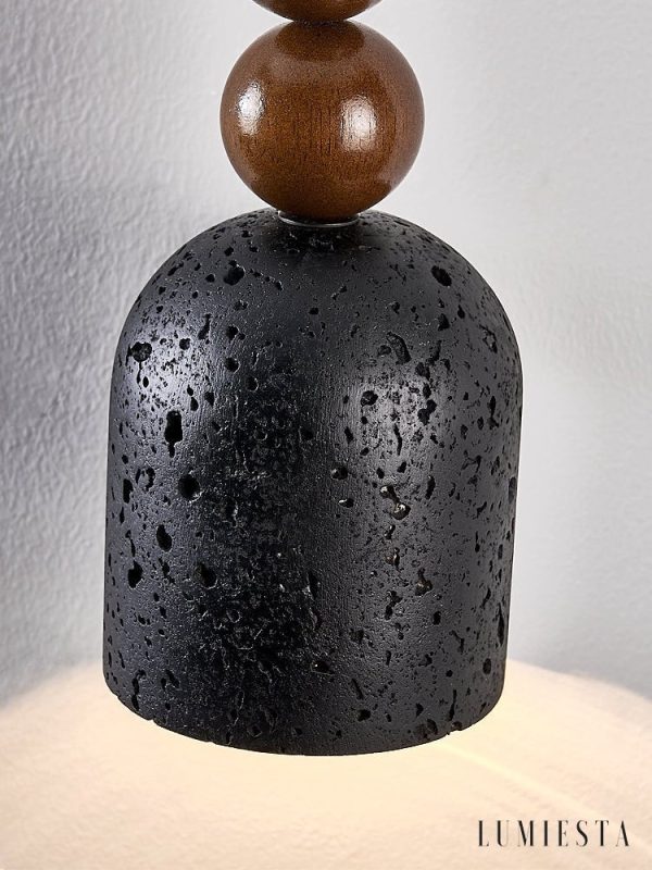 Spartis - Lampa wisząca travertynowo-drewniana, żółty/orzech, nad stół Ø10x22cm