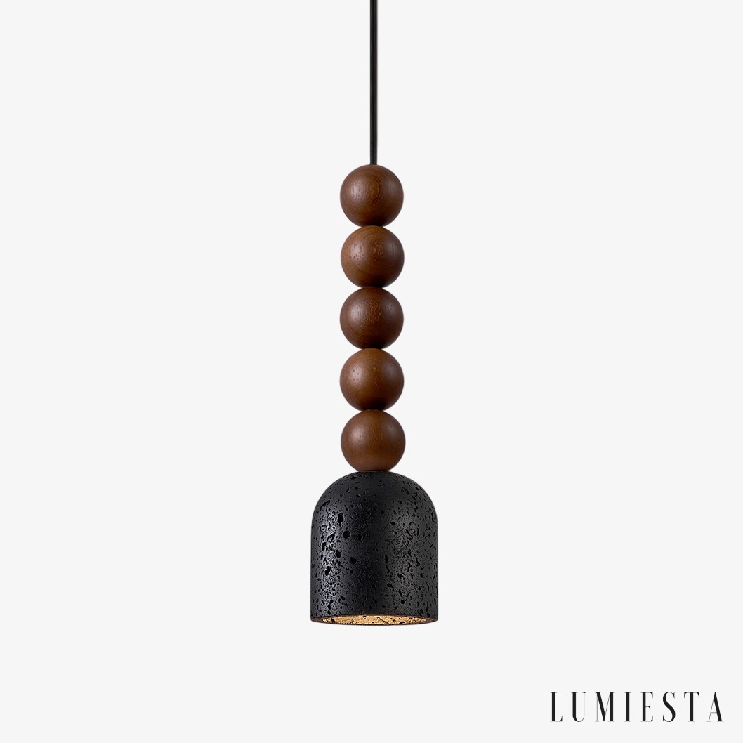 Spartis - Lampa wisząca z trawertynu i drewna żółto-orzechowa