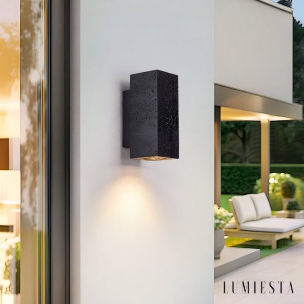 Strombolis - Kinkiet trawertynowy czarny, elegancki do sypialni 7x16/7x23 cm