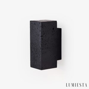 Strombolis - Kinkiet trawertynowy czarny, elegancki do sypialni 7x16/7x23 cm