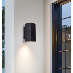 Strombolis - Kinkiet trawertynowy czarny, elegancki do sypialni 7x16/7x23 cm