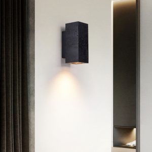 Strombolis - Kinkiet trawertynowy czarny, elegancki do sypialni 7x16/7x23 cm