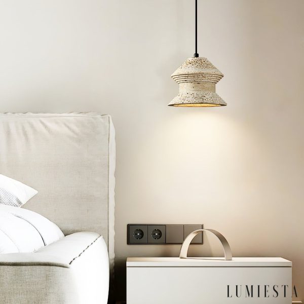 Taorminae - Lampa wisząca trawertynowa, żółta do jadalni, Ø14/16/18 cm