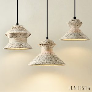 Taorminae - Lampa wisząca trawertynowa, żółta do jadalni, Ø14/16/18 cm