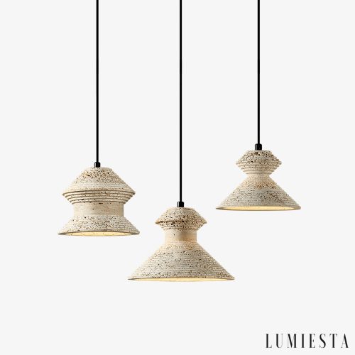 Taorminae - Lampa wisząca trawertynowa, żółta do jadalni, Ø14/16/18 cm