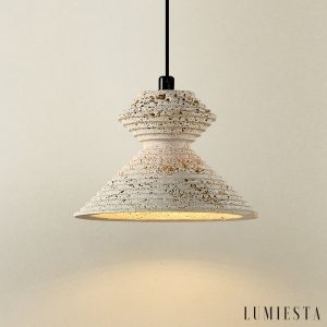 Taorminae - Lampa wisząca trawertynowa, żółta do jadalni, Ø14/16/18 cm