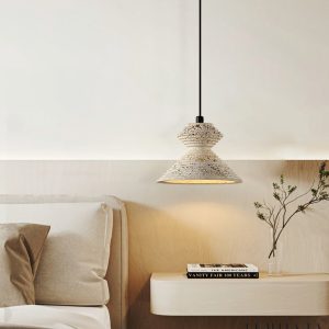 Taorminae - Lampa wisząca trawertynowa, żółta do jadalni, Ø14/16/18 cm