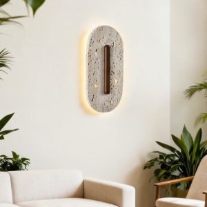 Taravyn - Lampa wisząca z żółtego trawertynu i orzecha, do salonu Ø14x30 cm