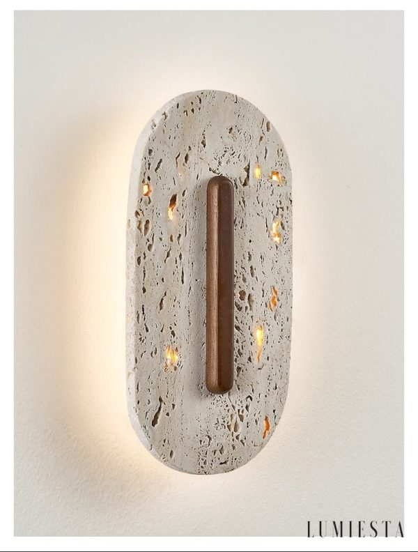 Taravyn - Lampa wisząca z żółtego trawertynu i orzecha, do salonu Ø14x30 cm