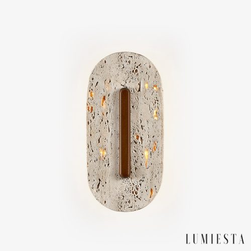 Taravyn - Lampa wisząca z żółtego trawertynu i orzecha, do salonu Ø14x30 cm