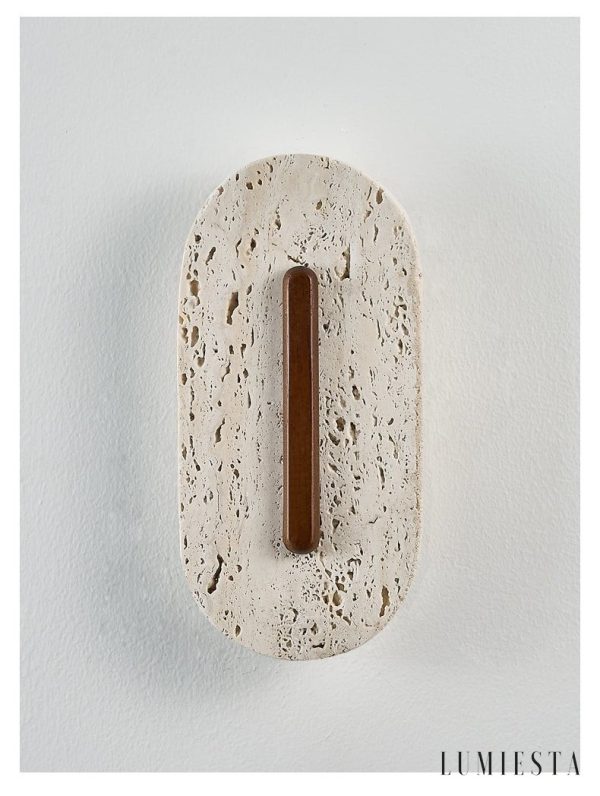 Taravyn - Lampa wisząca z żółtego trawertynu i orzecha, do salonu Ø14x30 cm