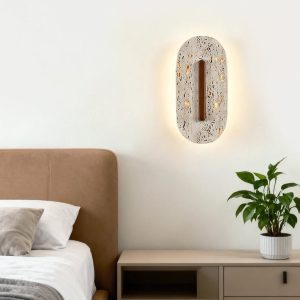 Taravyn - Lampa wisząca z żółtego trawertynu i orzecha, do salonu Ø14x30 cm