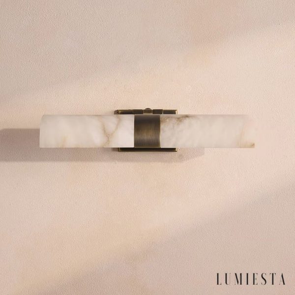 Titicara - Kinkiet alabastrowy nowoczesny, brązowo-biały do salonu 32x20x7 cm