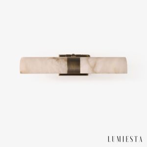 Titicara - Kinkiet alabastrowy nowoczesny, brązowo-biały do salonu 32x20x7 cm