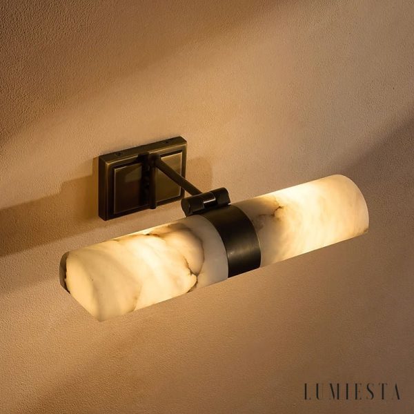 Titicara - Kinkiet alabastrowy nowoczesny, brązowo-biały do salonu 32x20x7 cm