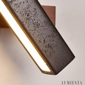 Torinia - Kinkiet nowoczesny drewniany, czarny trawertyn, do salonu, 18x20 cm