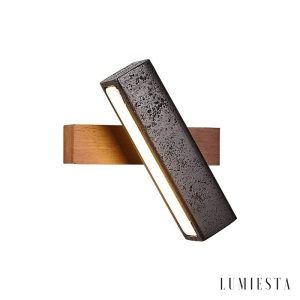 Torinia - Kinkiet nowoczesny drewniany, czarny trawertyn, do salonu, 18x20 cm